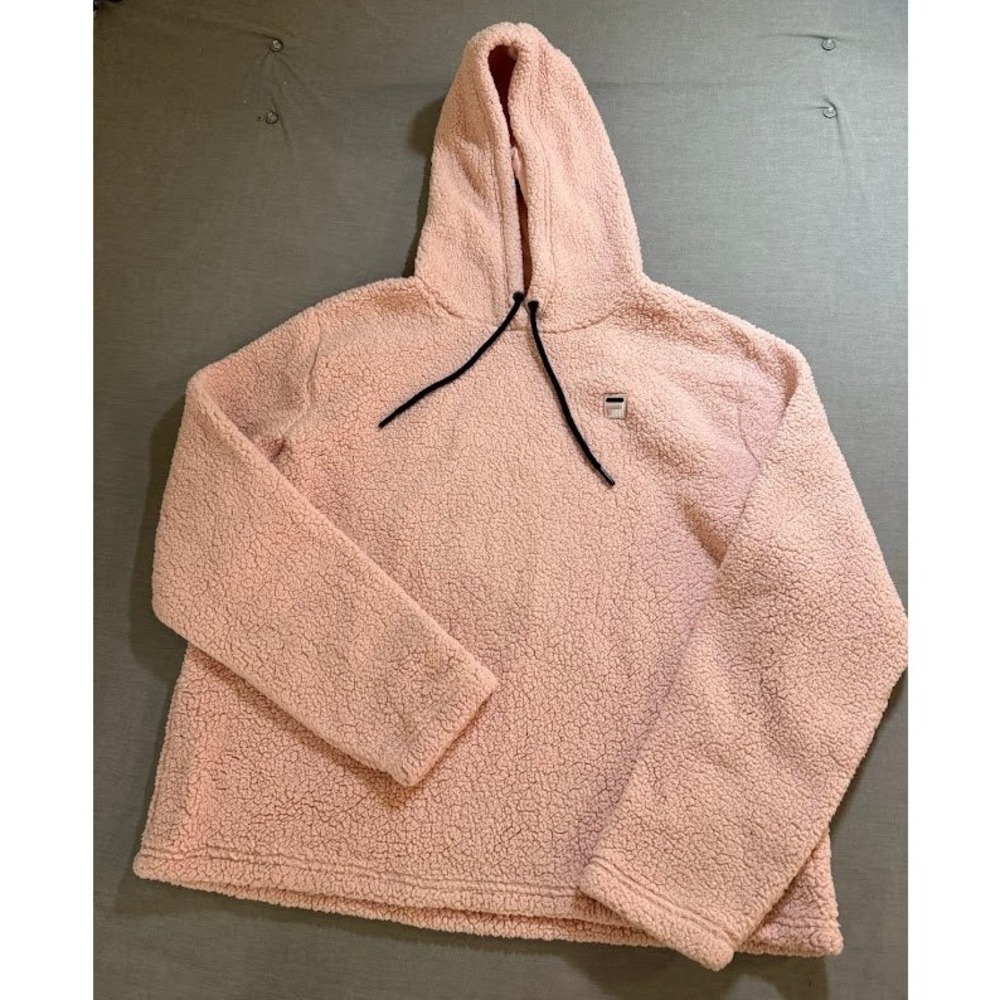 Fila Sherpa Teddy Bear Hoodie Sweatshirt Mens 2XL Pink Pullover Fuzzy